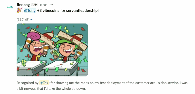 Reecog appreciation flow in Slack
